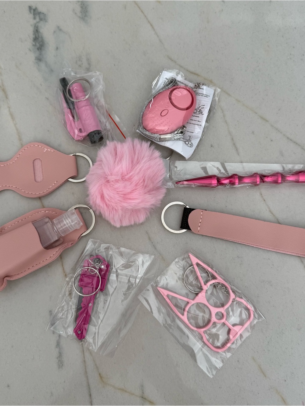 Safety Keychain Set in pink with Pom Pom!